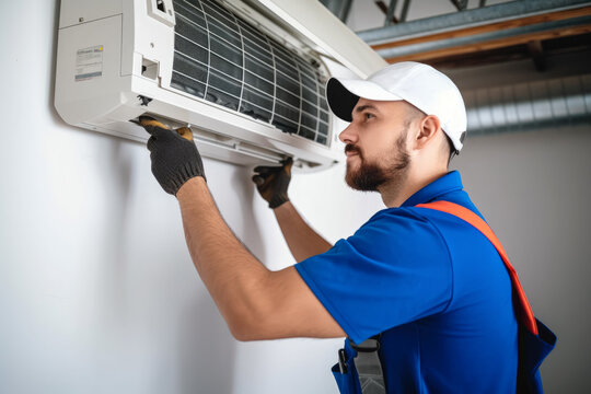 HVAC technician installing a mini split air conditioner in Culver City