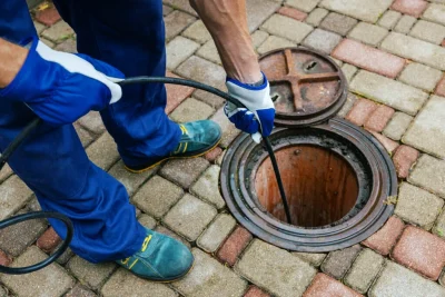 Plumber cleaning an outdoor sewer drain in Culver City